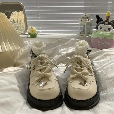 Туфли платформа маленькие кожаные туфли весна новые британские круглый носок бант Мэри Джейн