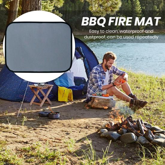 Outdoor Tabletop Grill Fireproof Mat Waterproof Heat-Resistant BBQ Barbecue Mat Flame-Retardant Pad Camping Supplies