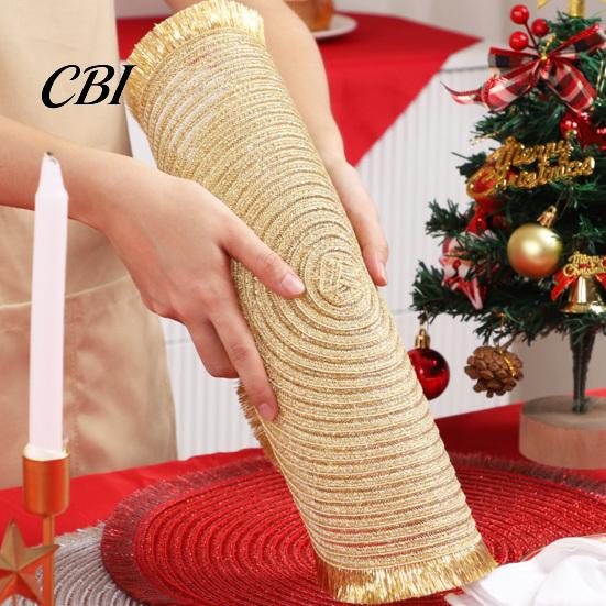 Holiday Placemats for Dining Table Christmas Round Mat with Tassel, Heat Resistant PP Placemat, Dinner Plate Mats Waterproof Decorative And