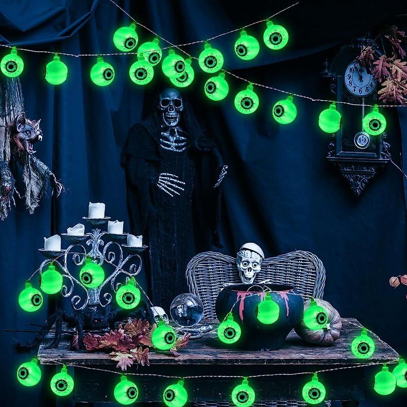 20/40 светодиодных украшений для Хэллоуина, гирлянды для глаз, декоративные промежутки для дома, вспышка на батарейках, в помещении, на открытом воздухе, Хэллоуин