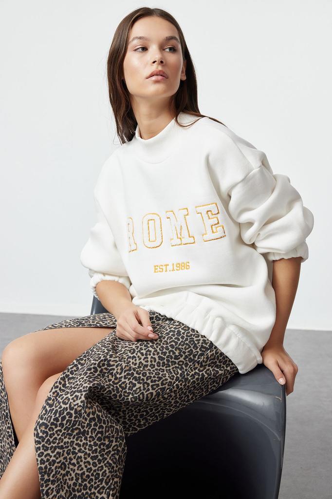 Женская модная стильная толстовка зеленого цвета с подробной вышивкой, широкий вязаный свитшот оверсайз