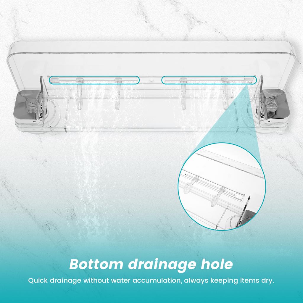 Полка для ванной на присоске, не требующая сверления, прозрачная, с 4 крючками, не требующая сверления, настенный органайзер для шампуня, кондиционера, мыла