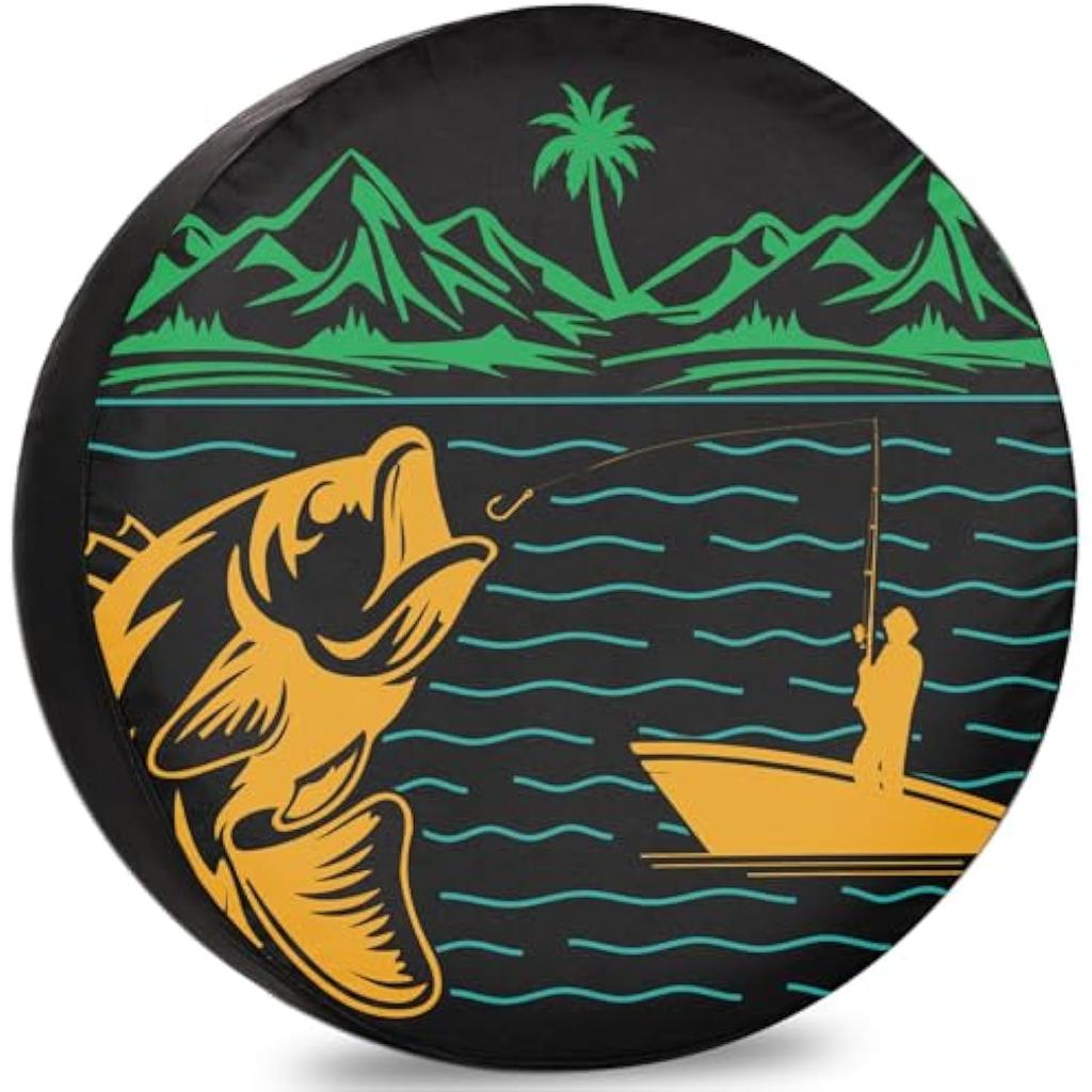 Fishing Bass Jumping Out Boat Cover Spare Tire Cover for RV Trailer SUV Camper Accessories