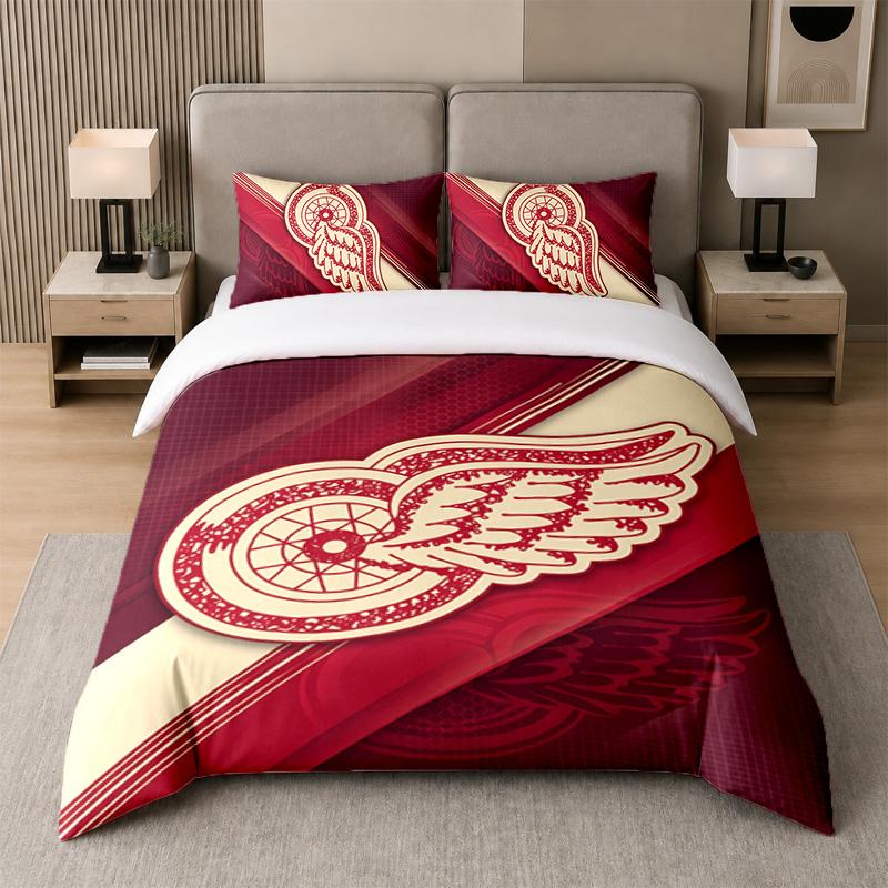 3Pcs Bedding SetDetroit Red Wings Soft Bed Sheet and Two Pillowcases Home Bedroom Decor