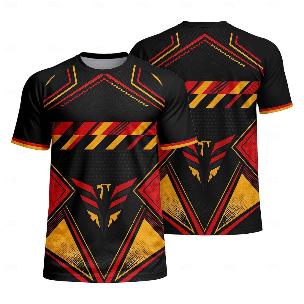 Germany Geometric Soccer T-Shirt, Quick Dry Mesh UPF50 Breathable Fan Sports Tee