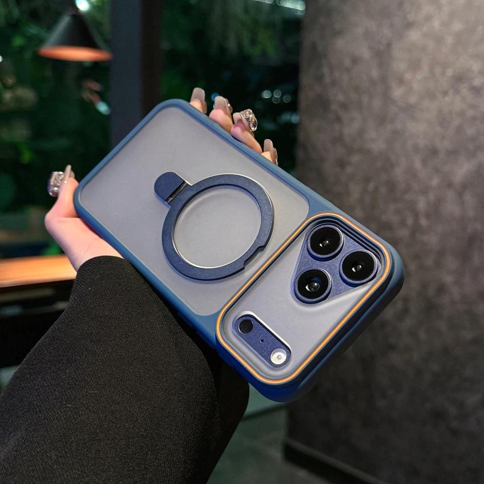 Magnetic Bracket Phone Case for iPhone 15 12 11 13 14 16 17 Air Pro Max 16 15 14 Plus Magsafe Stand Armor Protection Cover