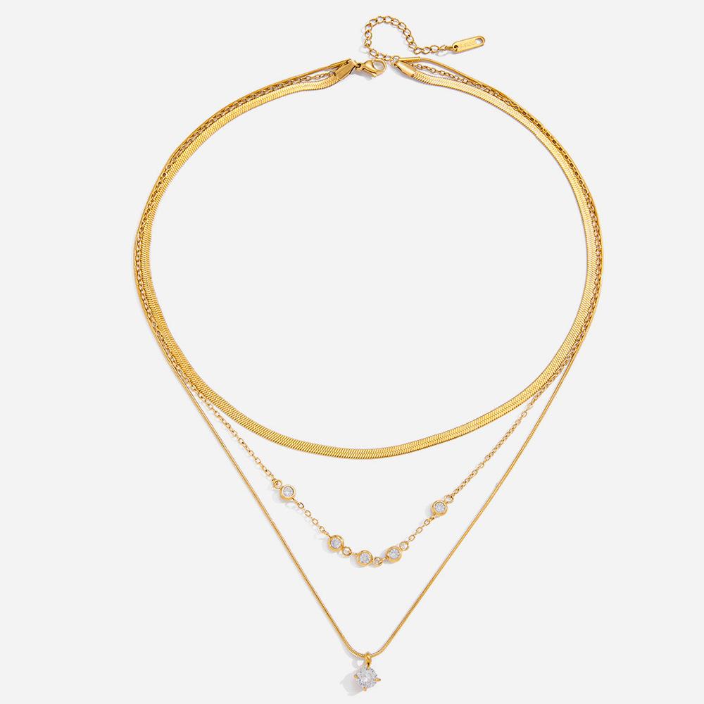 Женское модное layered-ожерелье из нержавеющей стали с PVD-покрытием 18 карат, звеньевая цепь, с белыми цирконами, для вечеринок