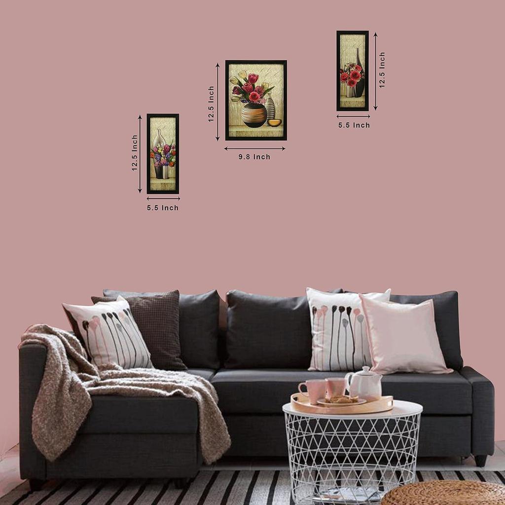 Набор цветочных картин из 3 предметов (1056) Без стекла 5,2 х 12,5, 9,5 х 12,5, 5,2 х 12,5 дюйма, разноцветный