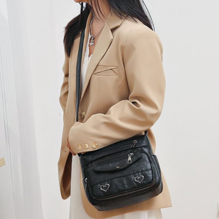 Винтажная многокарманная сумка кроссбоди через плечо из мягкой кожи, женская сумка