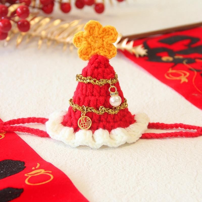 Hand-Crochet Pet Scarves Collars Chinese New Year Cat Bibs Saliva Wipes Small Dog Cat Accessories Spring Festivals Costumes