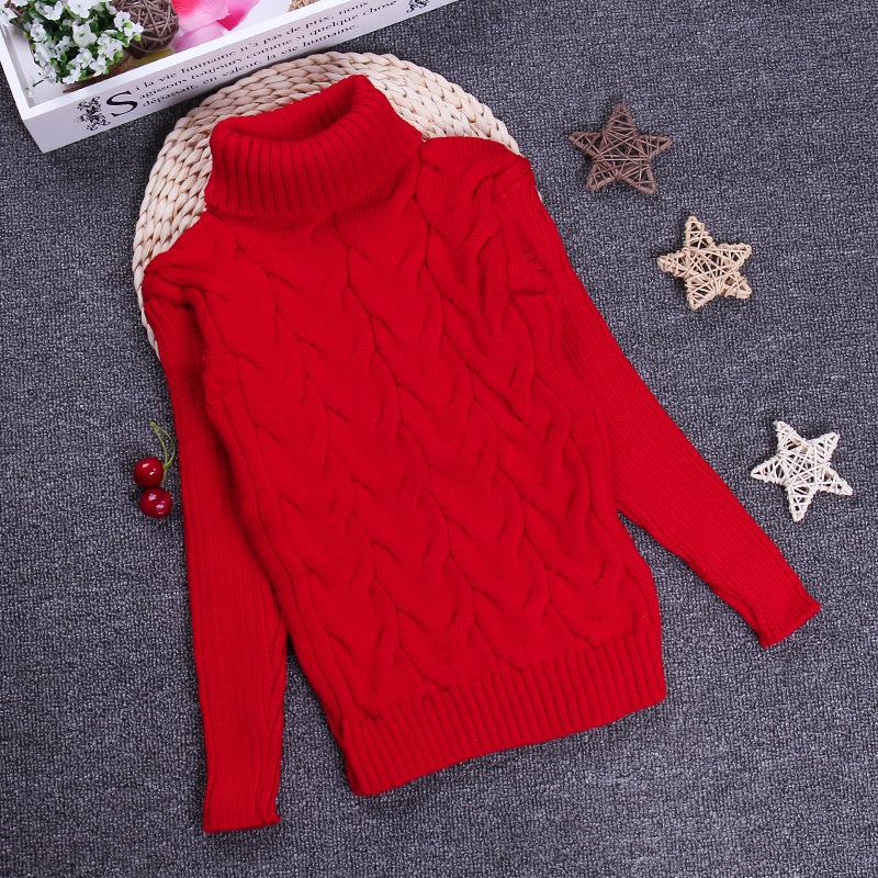 2T-10T Pure Color Spring Boy Girl Kid Thick Knitted Bottoming Turtleneck Shirts Solid High Collar Pullover Sweater
