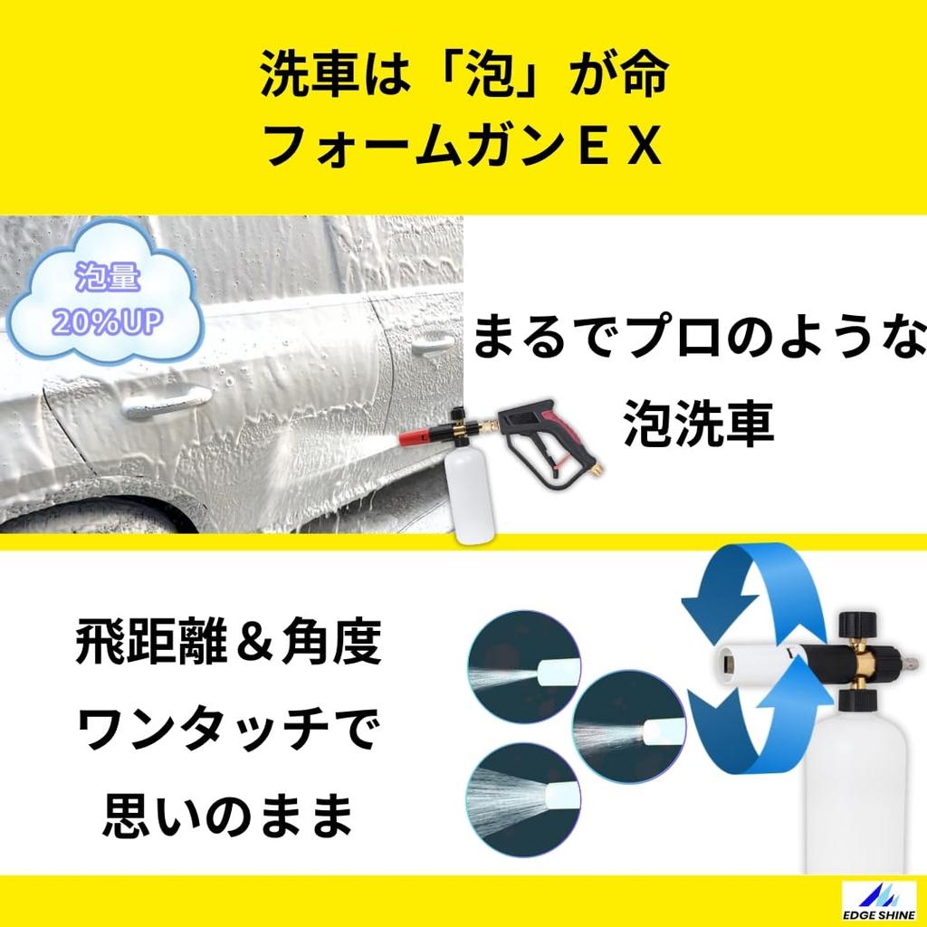 EDGE SHINE Foam Car Wash Complete Set for Short Gun PRO2 Foam Gun Nozzle Washer Car Wash Supplies Kärcher & EX, 5-Level Multi-Spray Included,