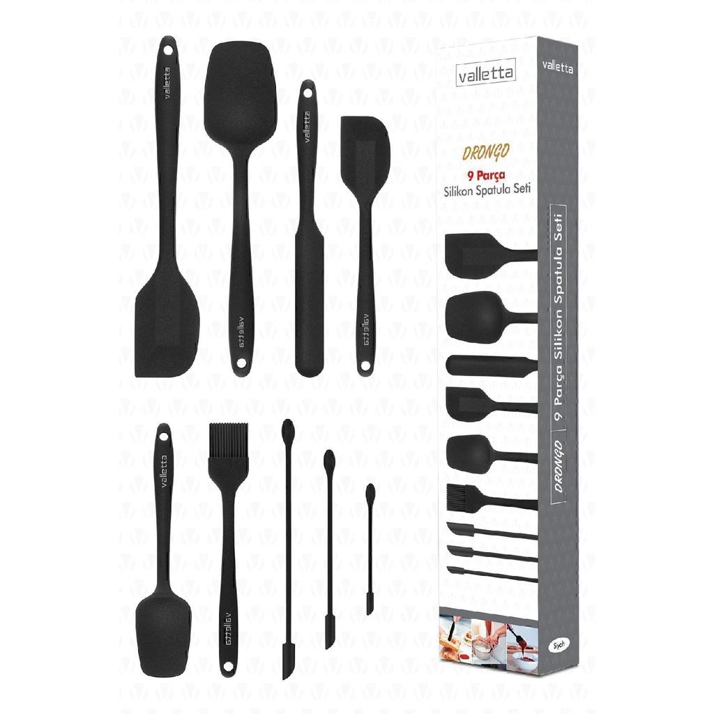 Drongo Jar Scraper Silicone Spatula Set 9 Pieces Black