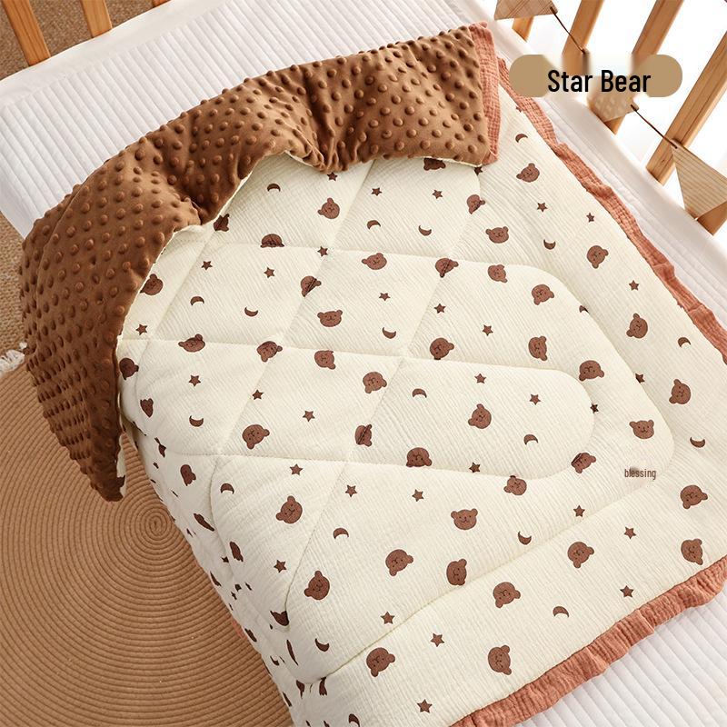 Three-Piece Pure Cotton Baby Bedding Set - Bean Cover Blanket, Cloud Pillow, Ruffled Quilt for Spring/Autumn