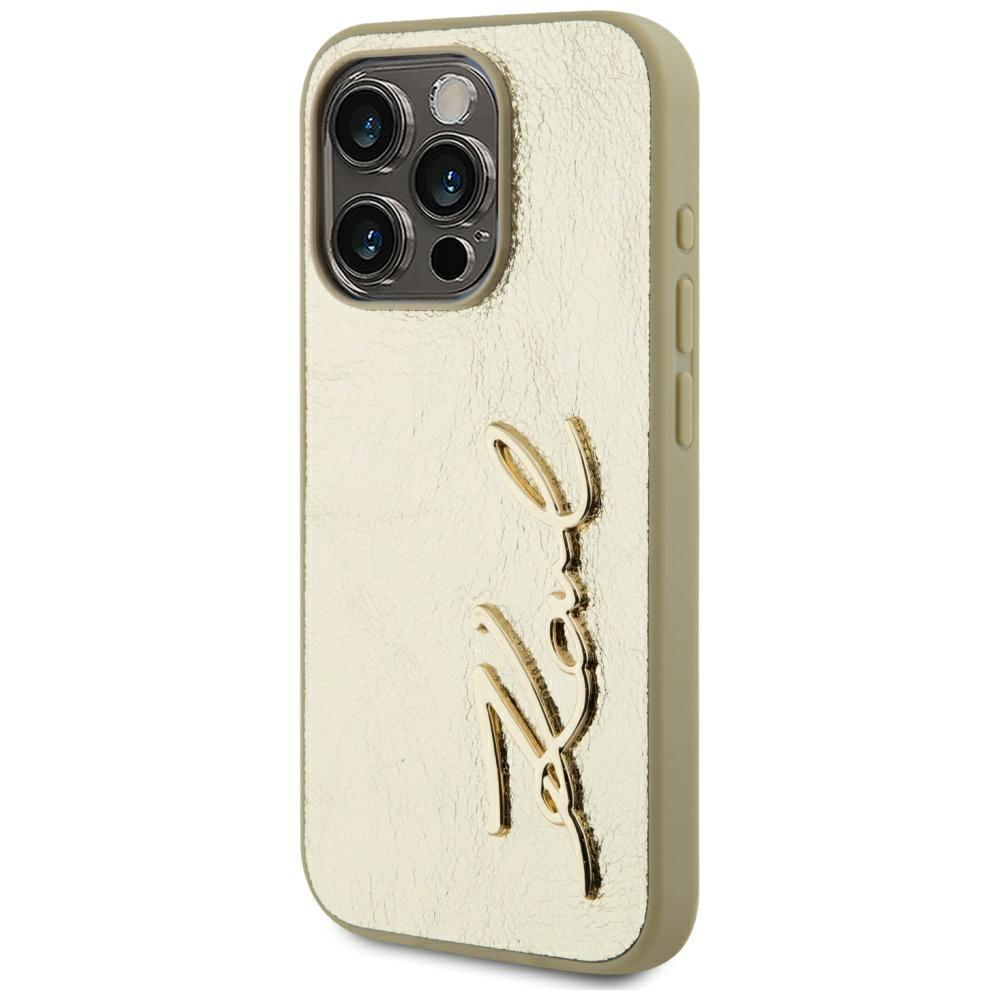 Etui do iPhone 15 Pro Max Karl Lagerfeld Wrinkled Metal Signature Złote
