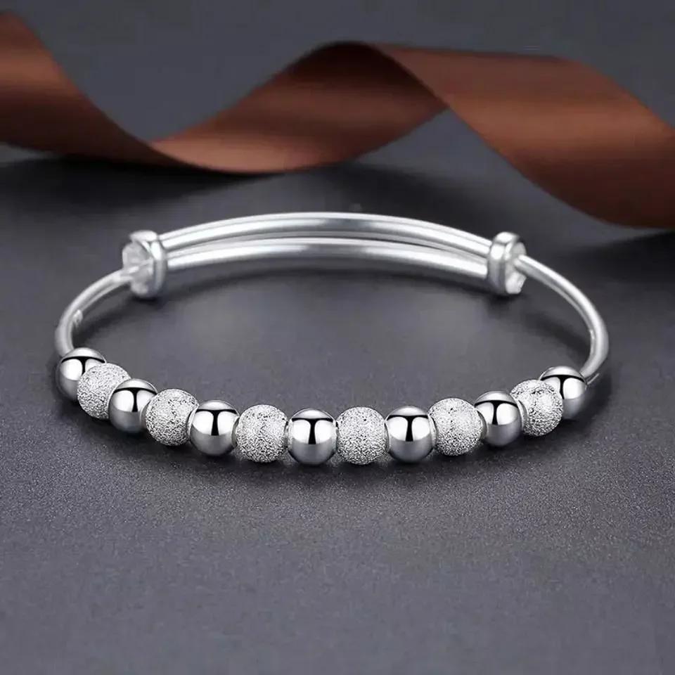 Silver Round Bead Adjustable Bracelet for Ladies, Fashionable and Exquisite Handmade Gift