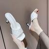 Design Women Slippers Elegant Square Sandaly Toe Thin High Heels Summer Outdoor Beach Shoes Gladiator 6.5CM Ladies Sandals