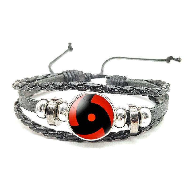 Браслет из черной многослойной кожи с камнем времени в стиле Наруто Мори