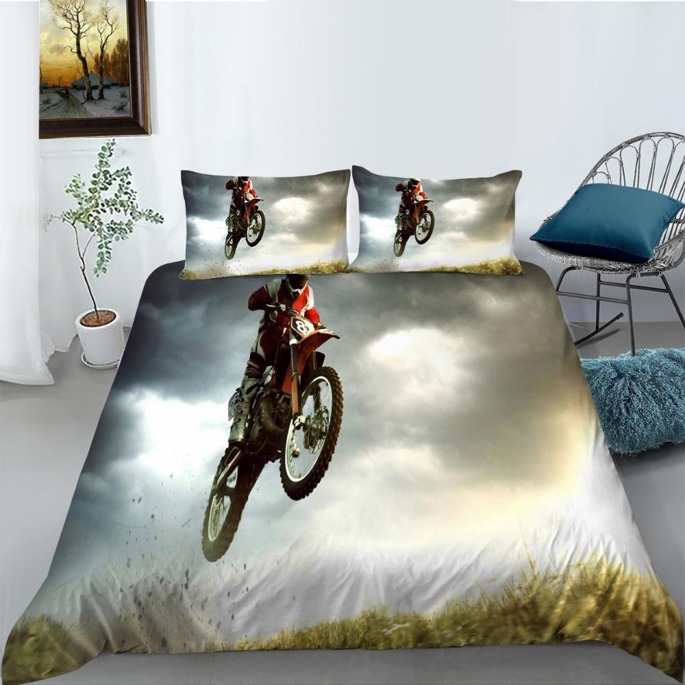 Пододеяльник с рисунком мотоцикла King Queen Down, комплект постельного белья с изображением мотоцикла для подростков и мужчин, пододеяльник для занятий спортом на открытом воздухе 2/3 шт.