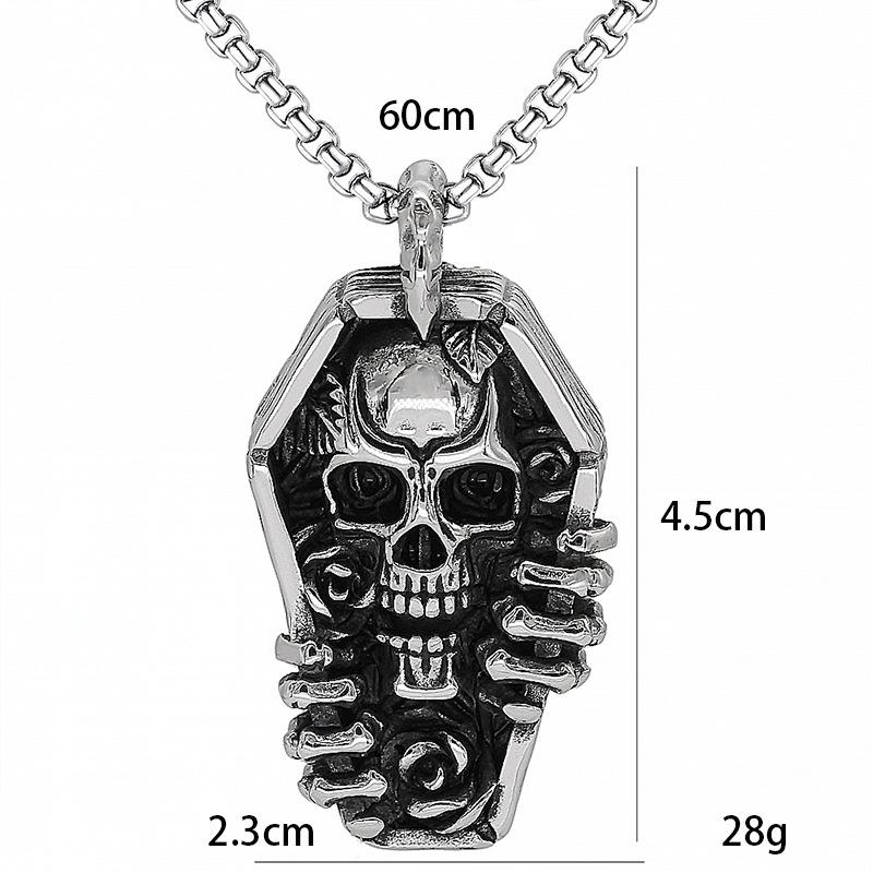 Панк Винтажное ожерелье с черепом Персонализированное ожерелье в виде гроба из нержавеющей стали