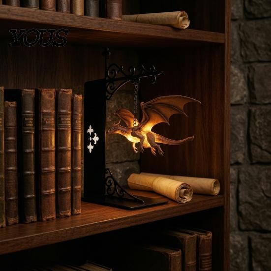Коллекционная фигурка «Культура драконов», Фантастический книжный светильник, Ретро-светильник «Летающий дракон», Подарок для книголюба, Креативный светильник-закладка для книжной полки, для уголка для чтения в библиотеке