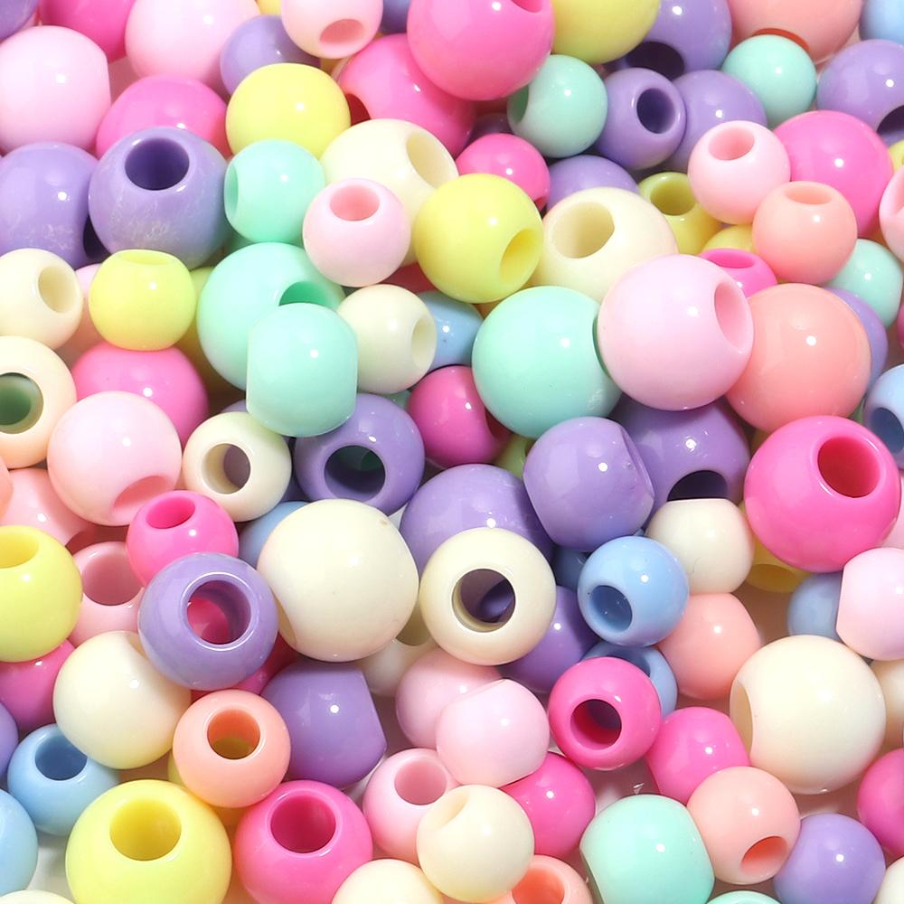 50pcs/lot 10 12 14mm Acrylic Big Hole Beads Multicolor Loose Spacer Round Beads For DIY Bracelet Earrings Jewelry Accessories
