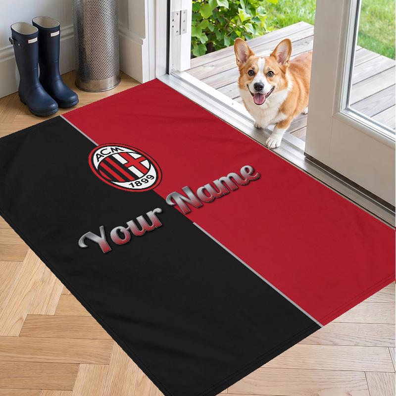 Custom Name AC Milan Crystal Velvet Floor Rug Personalized Text Soft Carpet Home Decor