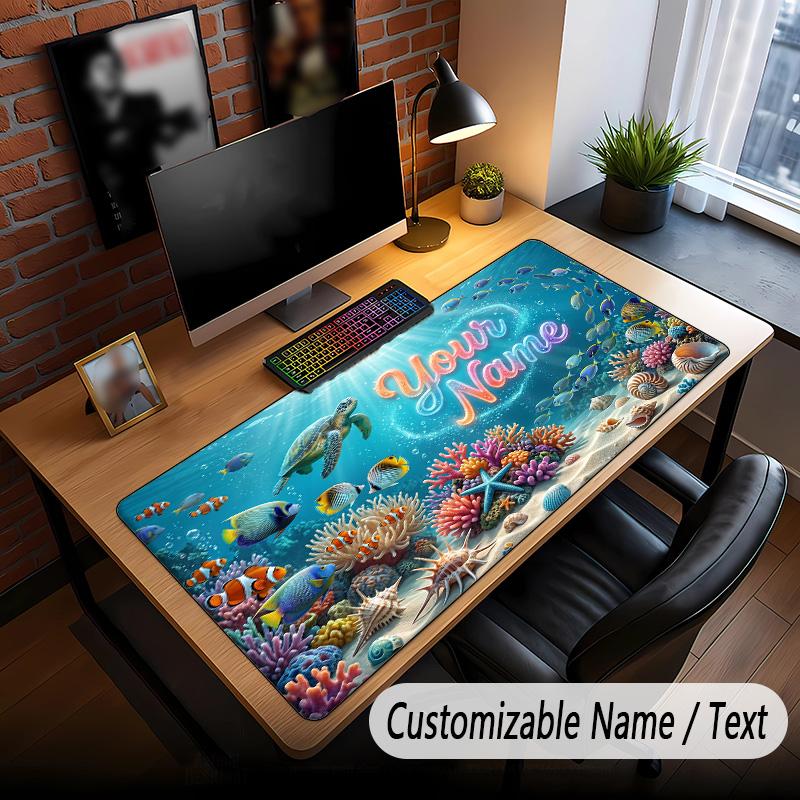 Fish Ocean Theme Custom Mouse Pad Personalized With Name Text Customized Desk Mat For Office Home Decor