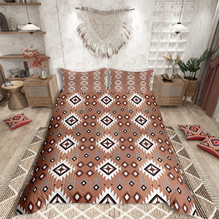 Homewish Tribal Aztec Duvet Cover Set,Bohemian Theme Bedding Set for Teens,exotic Style Decor