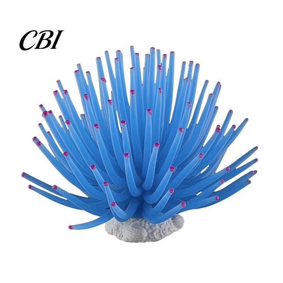 Decorative Actinian for Fish Tanks Silicone Sea Anemone, Realistic Blue Actinian, Tank Gypsum Base Aquarium Ornament Ornament, Flexible Actinia