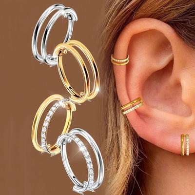 1 шт. Серьга для хряща с двойным кольцом Алмазные серьги 16G Нержавеющая сталь Гипоаллергенные кольца для носа Пирсинг хряща уха (helix, conch) Украшения
