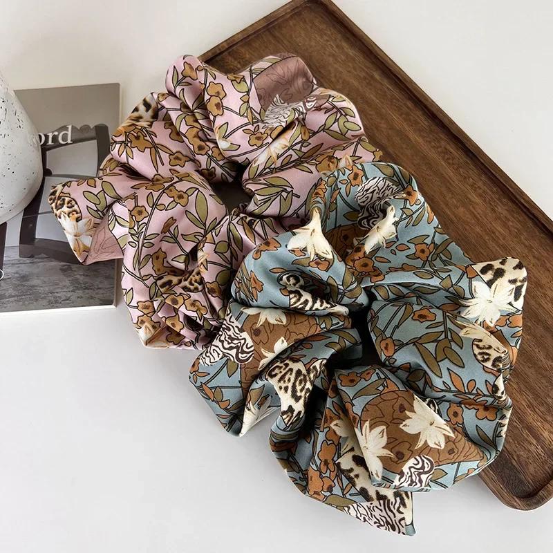 Printed Scrunchies Elastic Hair Bands Women Girls Vintage Hair Rope Ties Headbands Hair Accessories Ponytail Holder Rubber Bands