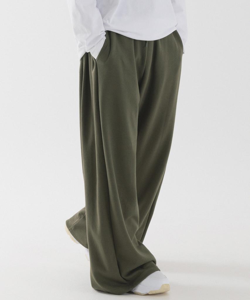 PIANER Side Pleated Wide Sweatpants (Khaki)