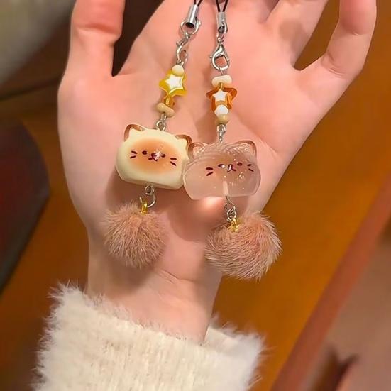 Брелок Подвеска Смола Кот Плюшевый Шар Декор Подвеска для Телефона Ключи Сумки Сотовые Телефоны Держатель для Ключей Модный Аксессуар