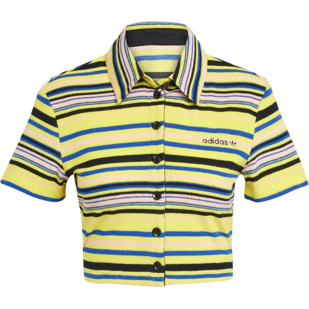 adidas Originals Color Block Slim Fit Однобортная рубашка на пуговицах с коротким рукавом Женские рубашки Многоцветный JC5333