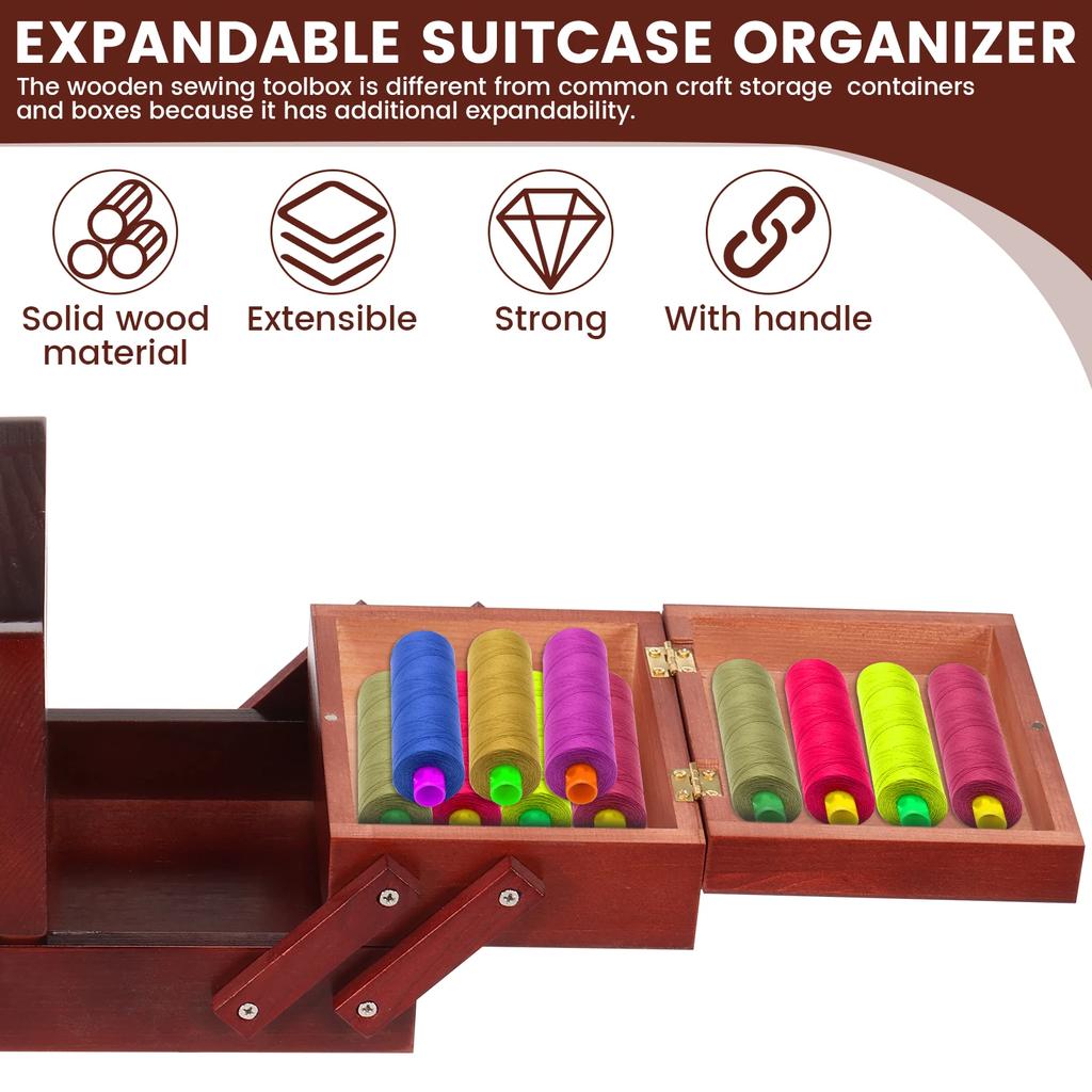 Расширяемый деревянный ящик для швейных ниток, винтажные катушки, пустая корзина для швейных катушек с ручкой, чехол для хранения игл и ниток, инструменты для рукоделия