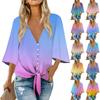 Женский модный повседневный топ с v-образным вырезом и градиентным принтом, рукавами 3/4 и завязками на пуговицах