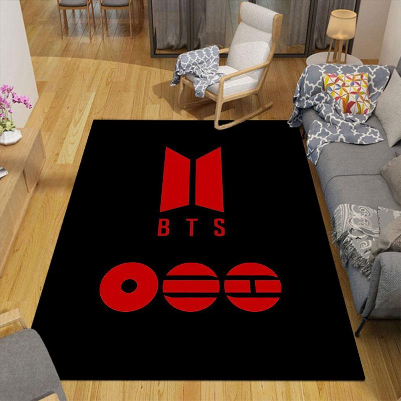 BTS Printed Carpet, Home Sofa Decoration for Living Room & Bedroom, Non‑Slip Play Flannel Floor Mat for Game Room