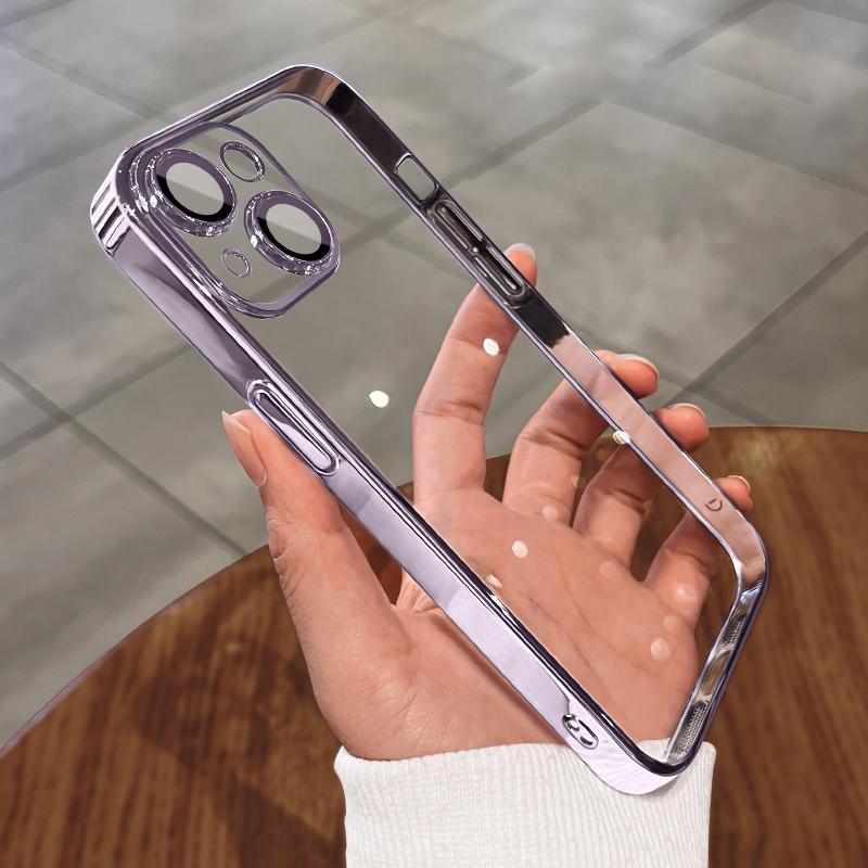Luxury Plating Transparent Soft Silicone Case for iPhone 15 14 Plus 13 12 Mini 11 Pro X XR XS Max 7 8 SE Camera Protection Cover