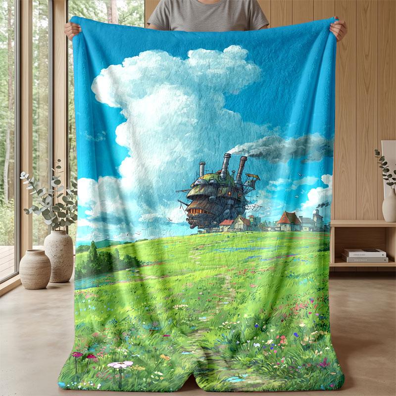 Soft Flannel Blanket Lightweight Cozy Bedroom Living Room CoverHowl's Moving Castle