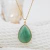 Retro Simple Gold Color Edge Waterdrop-shaped Natural Crystal Pendant Necklace for Women Amethyst Collar Chain Jewelry Gifts