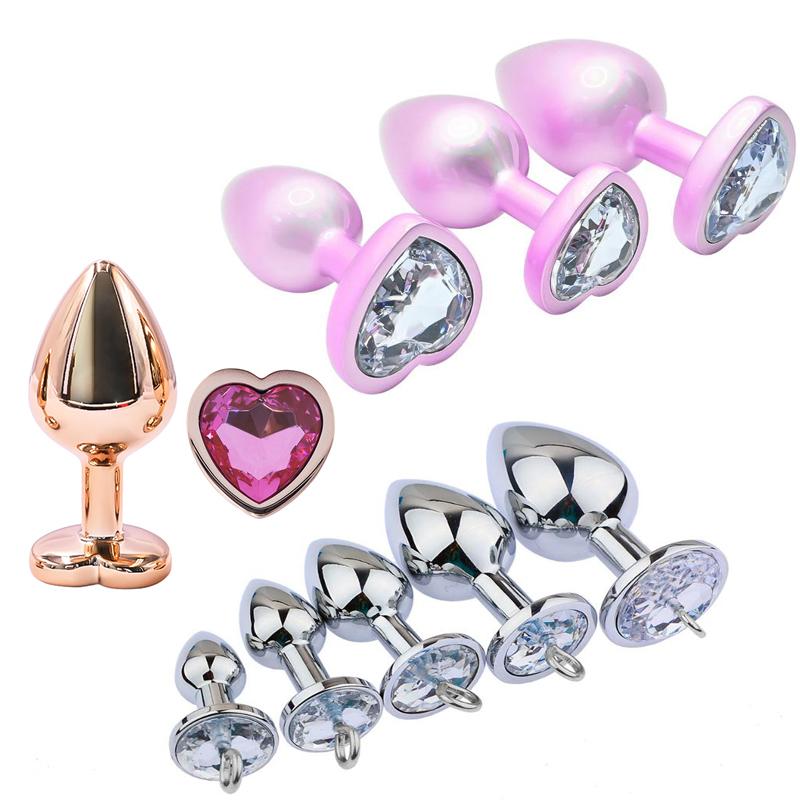 Rose Gold Heart Shape Crystal Metal Anal Beads Butt Plug Prostate Massager Stimulator Adult Gay Products Sex Toy For Female Male