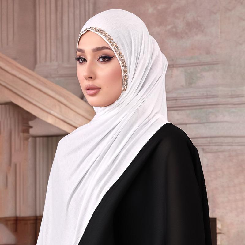 Новый горячо продаваемый однотонный головной платок из мерсеризованного хлопка с горячими бриллиантами, женский мягкий модный популярный головной платок в этническом стиле