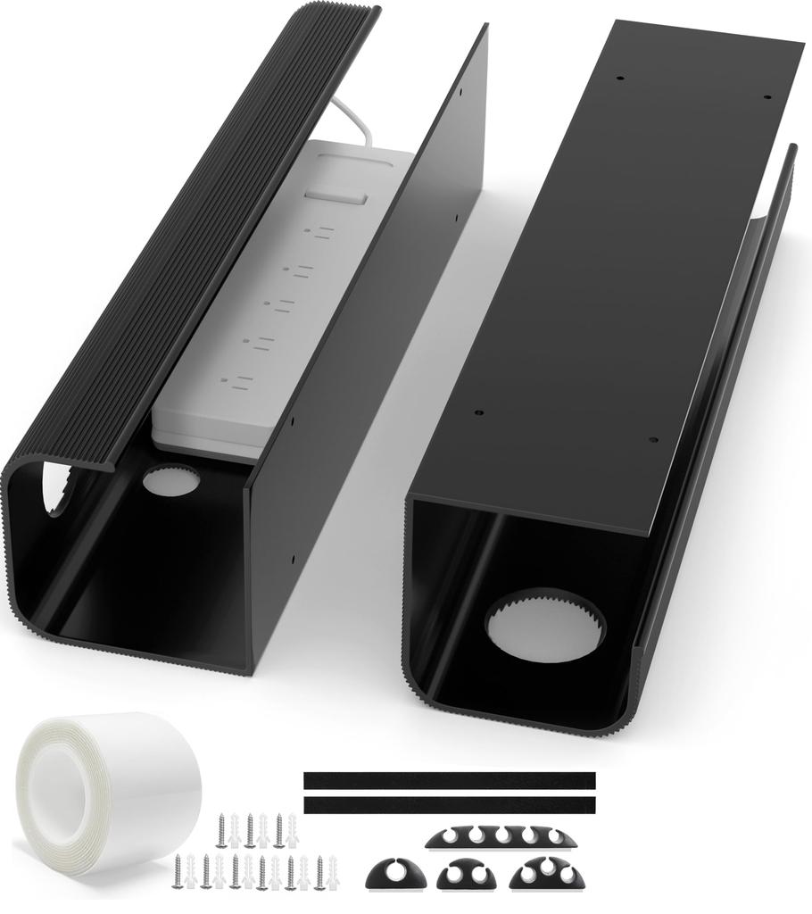 ZhiYo Cable Set of 2 Large Capacity Cable Management Length PCV Power Tap для офисной скрытой проводки для дома Black Box, лотки, подстольное хранение,