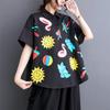 DIMANAF 2025 Plus Size New Summer Style Blouse Vintage Design Short Sleeve Colorful Casual Shirt Women Loose Shirt Geometric Print Shirt