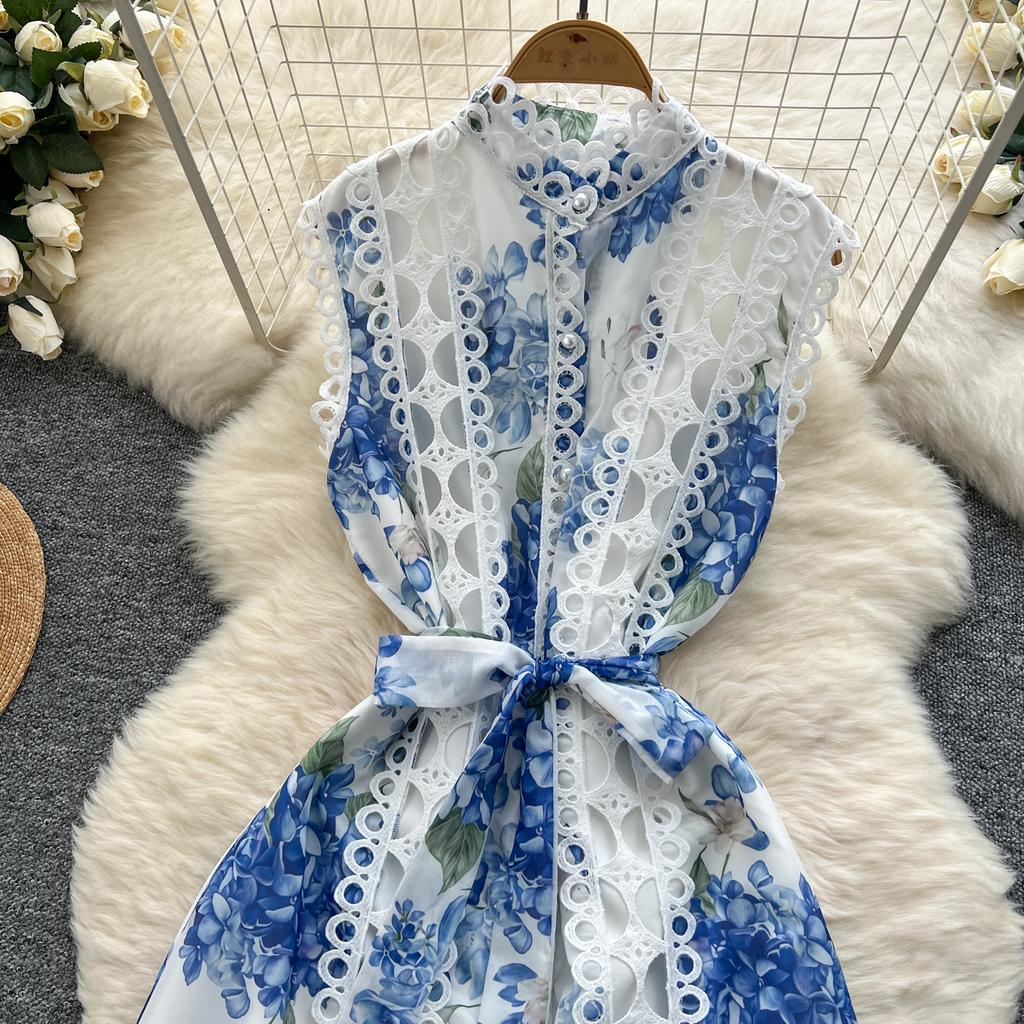 Летние женские элегантные без рукавов с вышивкой, кружевом, лоскутным принтом, свободные вечерние платья большого размера