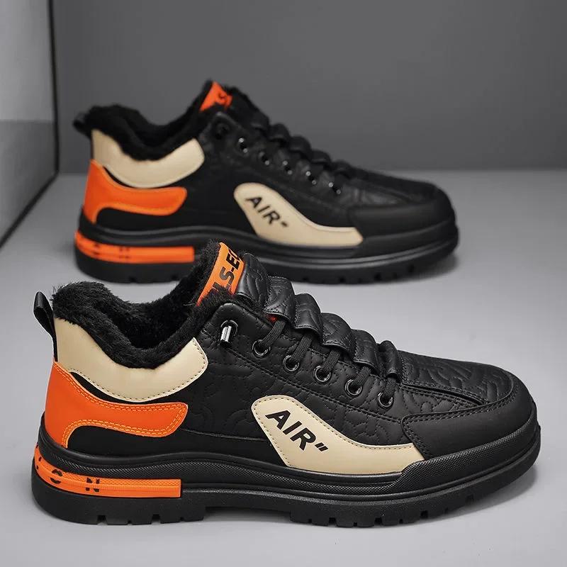 Теплые мужские ботинки. Нескользящие мягкие спортивные ботильоны. Мужские короткие ботинки на платформе. Плюшевая дизайнерская повседневная хлопковая обувь на шнуровке.