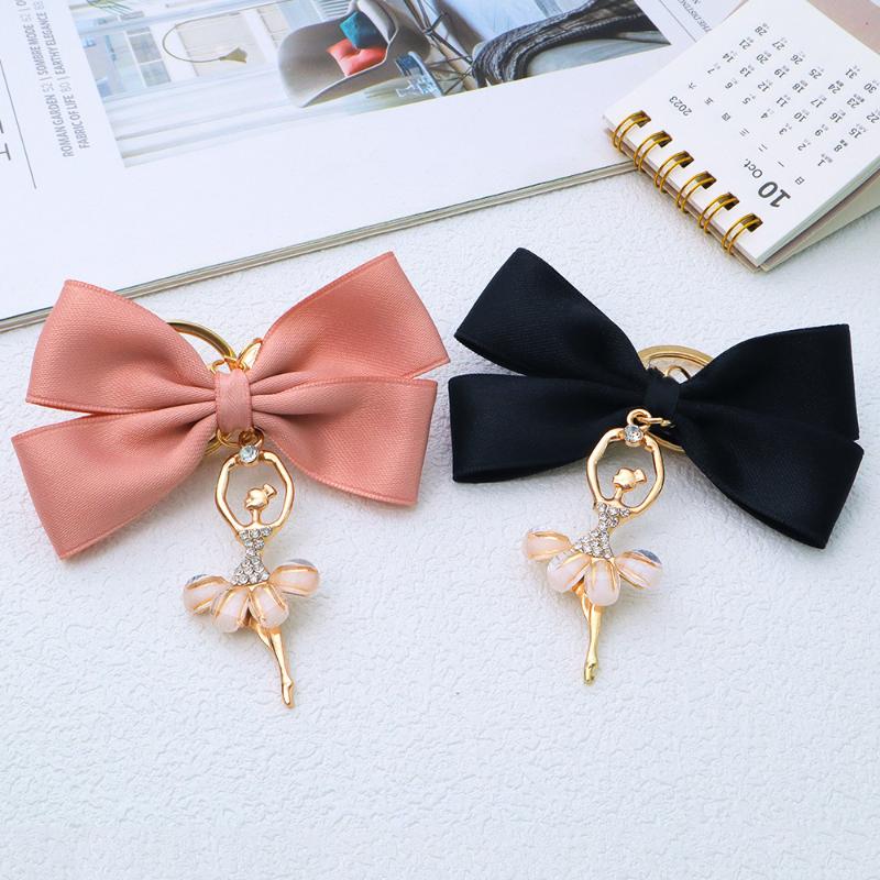 Big Bowtie Pendant Keychain Glittering Crystal Ballet Dancer Keyring Bag Hanging Decor Bridesmaid Gift for Wedding Guests