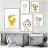 Плакаты на скандинавскую тему и принты, настенная живопись на холсте, настенные картины для детской комнаты, декор для детской комнаты, милый олень, зебра, лев, кролик, свинья, цветок