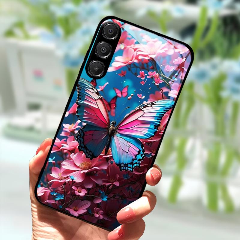 Для Samsung A56 Стеклянный чехол A26 A36 Жесткий ПК Закаленное стекло Чехол для телефона Для Galaxy A15 A25 A35 A55 Мультяшный Роскошный Ударопрочный Чехлы
